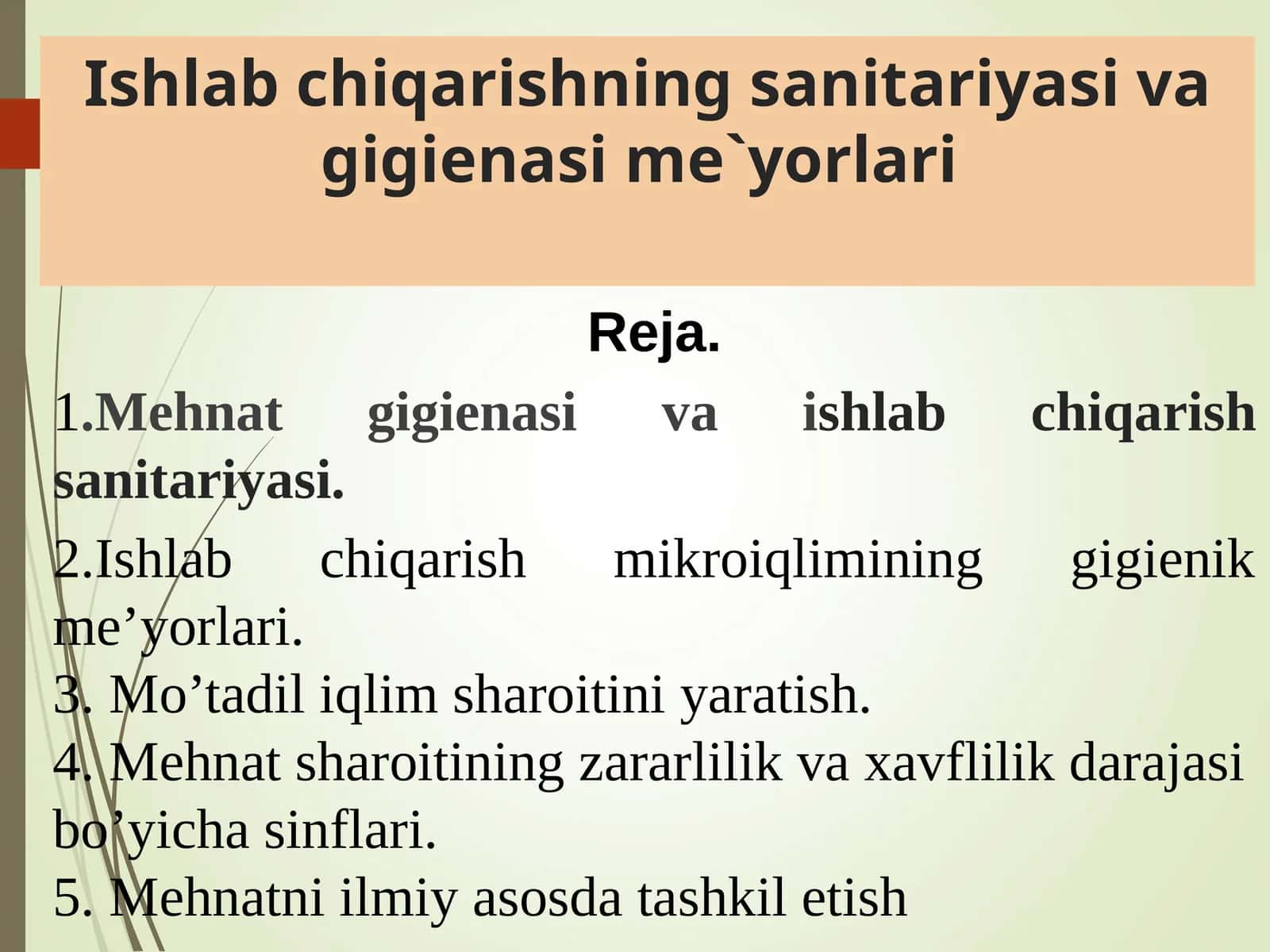 Ishlab chiqarishning sanitariyasi va gigienasime`yorlari 1