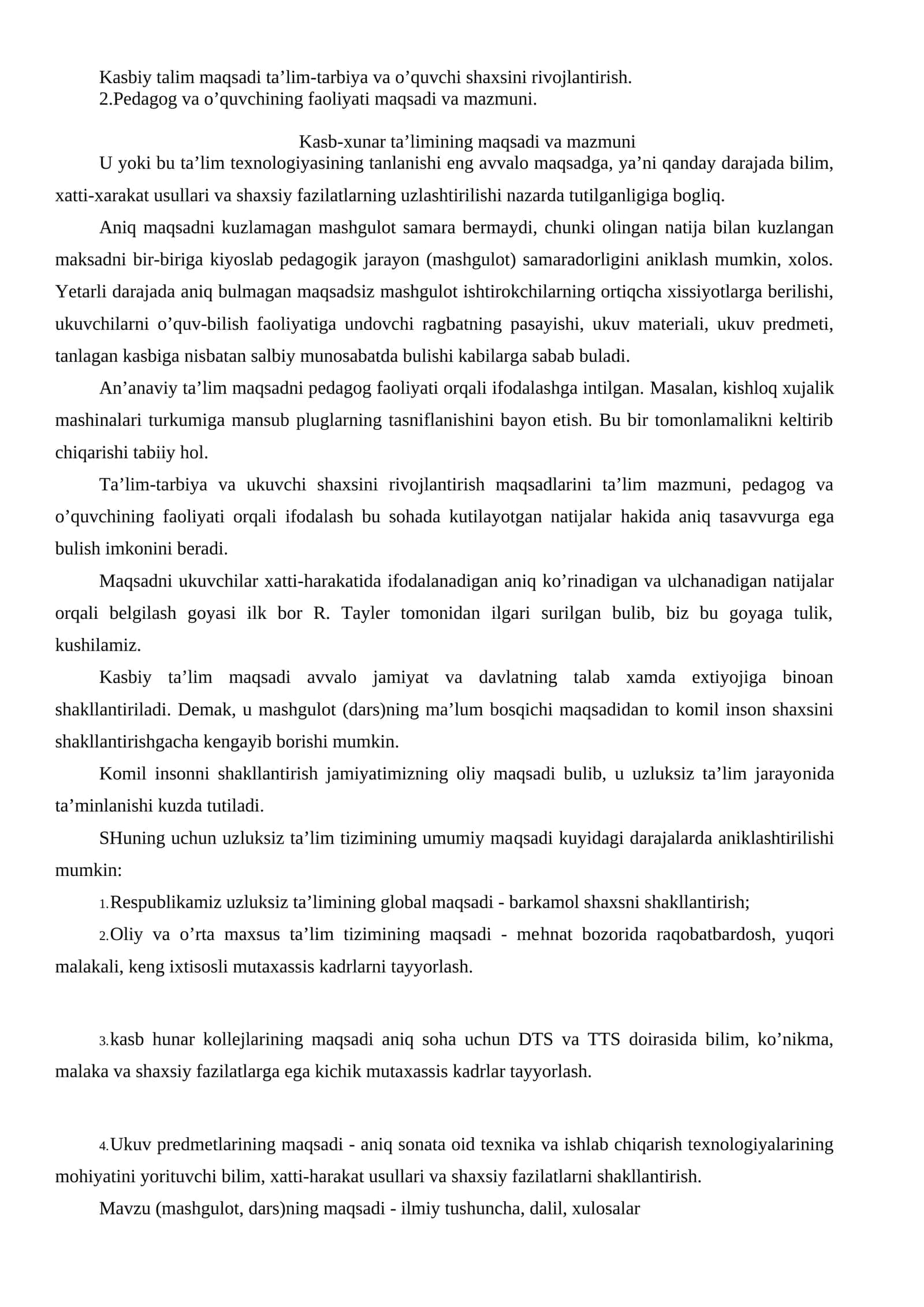 Kasbiy Talim Maqsadi 1