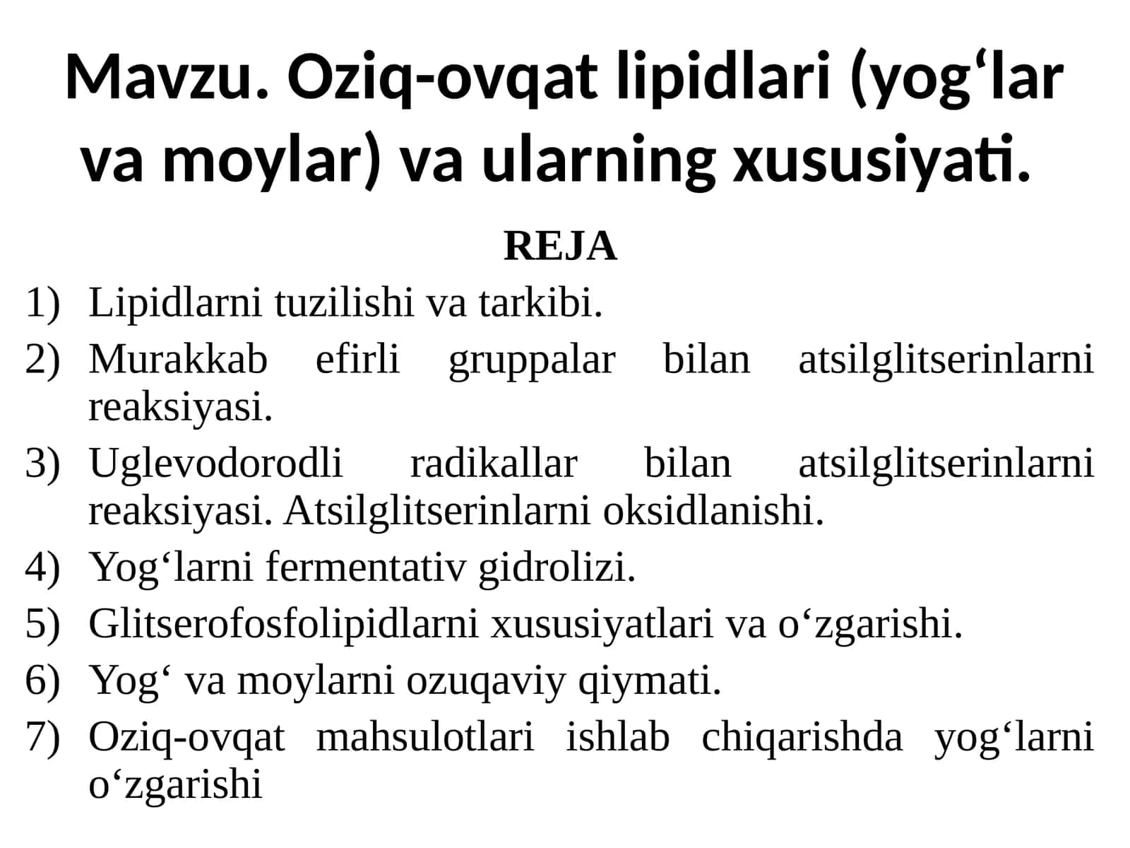 Oziq-ovqat lipidlari (yog‘lar va moylar) va ularning xususiyati 1