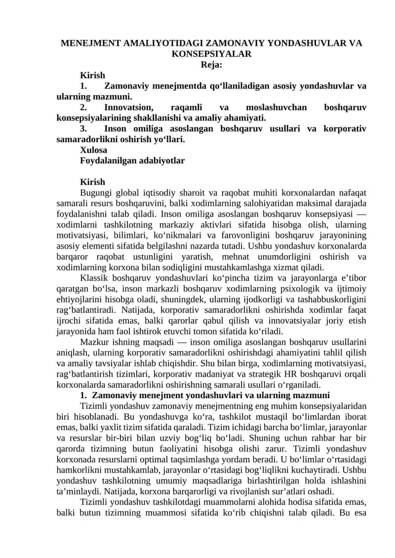 MENEJMENT AMALIYOTIDAGI ZAMONAVIY YONDASHUVLAR VA KONSEPSIYALAR 1