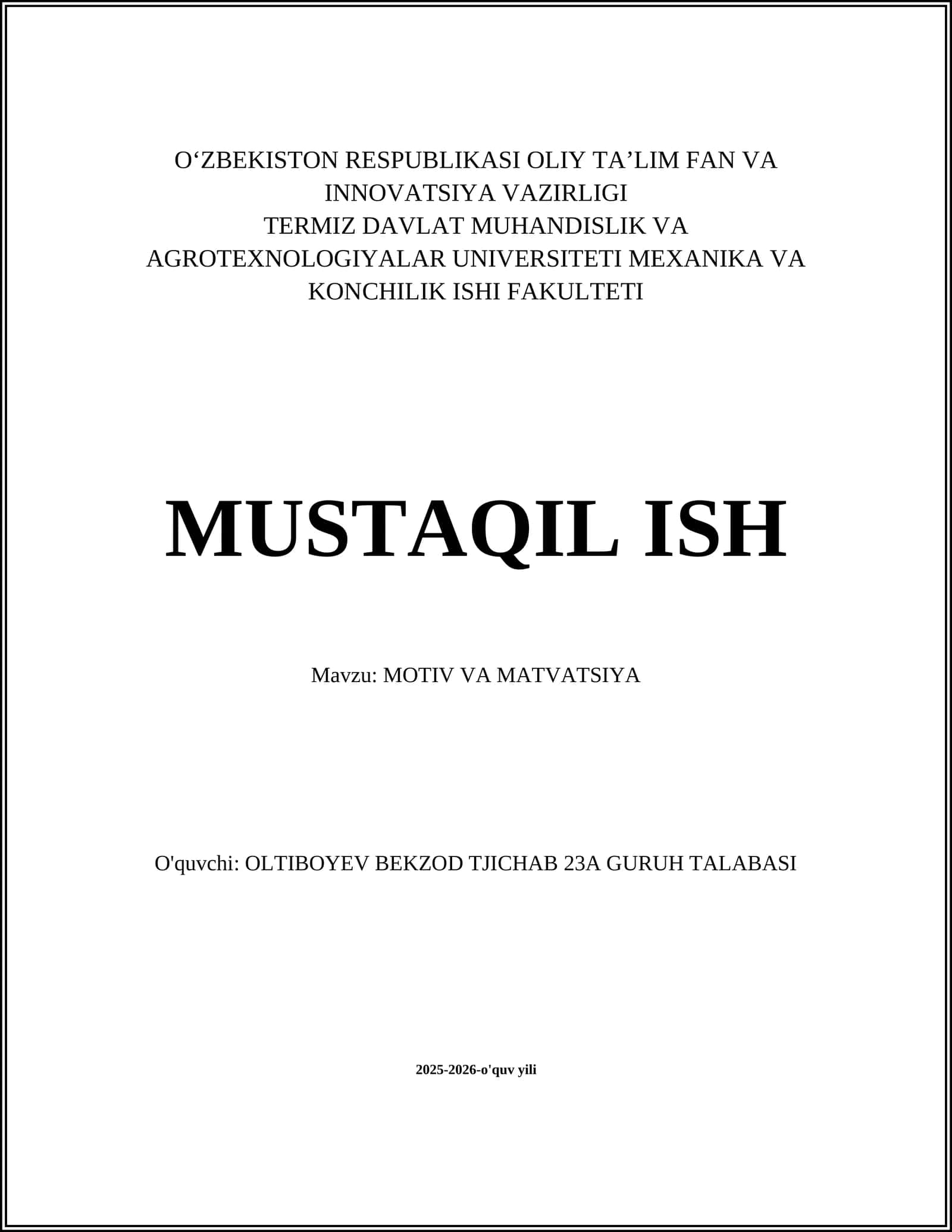 MOTIV VA MATVATSIYA 1