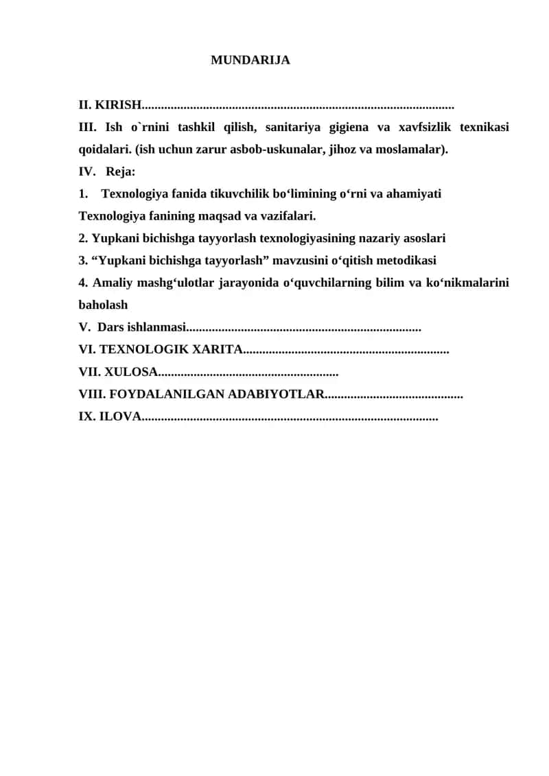 Yupkani bichishga tayyorlash texnologiyasi 1