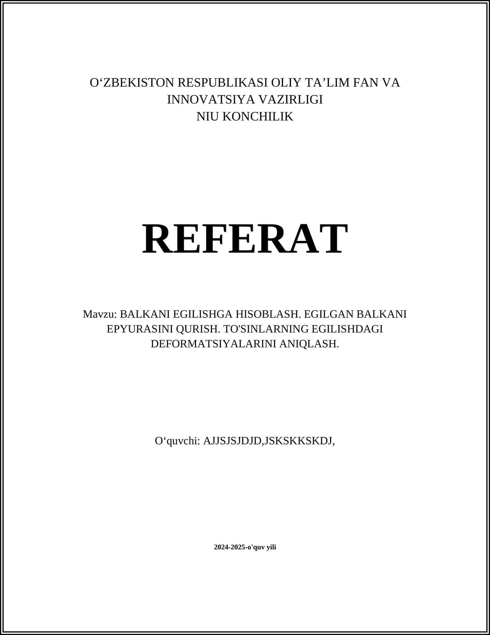 BALKANI EGILISHGA HISOBLASH 1