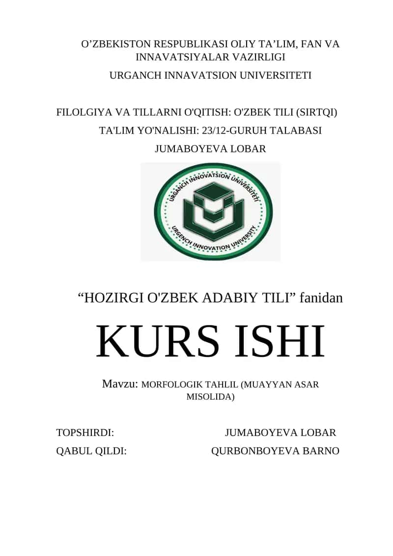 MORFOLOGIK TAHLIL (MUAYYAN ASAR MISOLIDA) 1