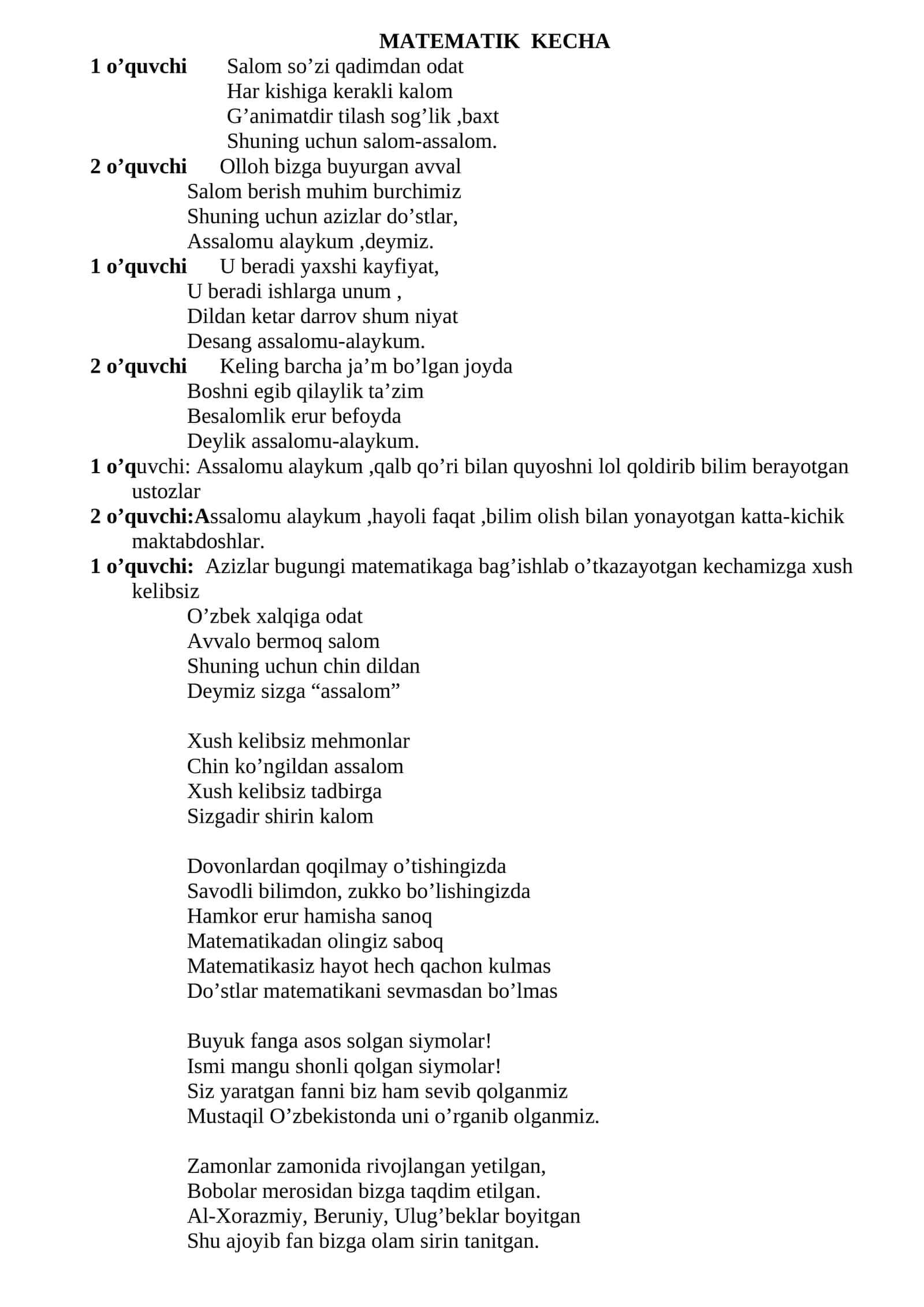 MATEMATIK KECHA 1