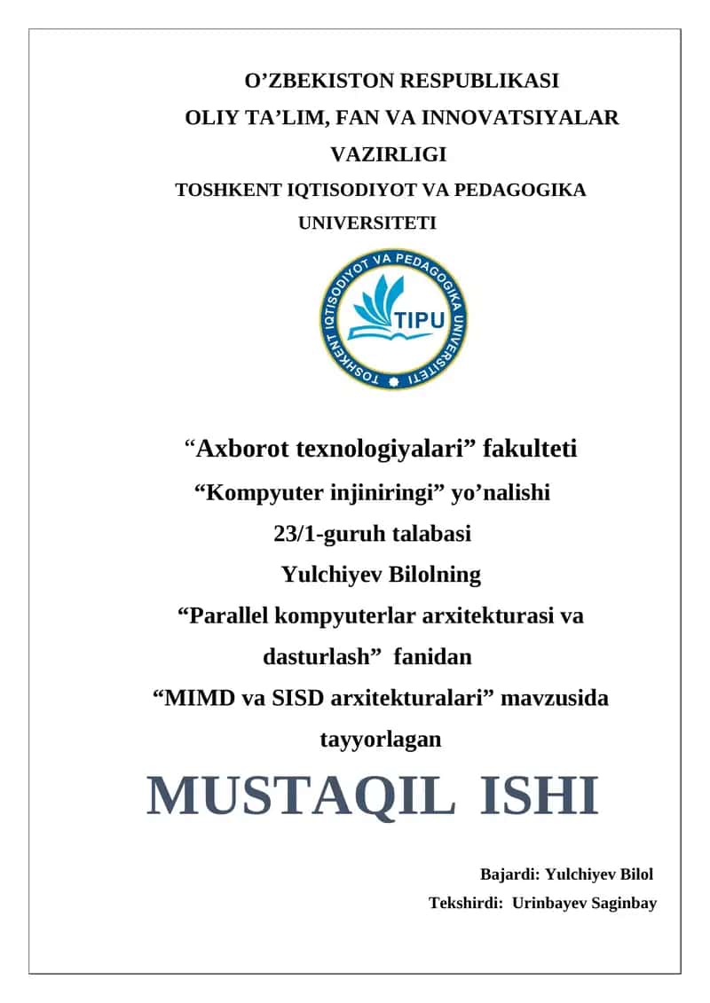 MIMD va SISD arxitekturalari 1
