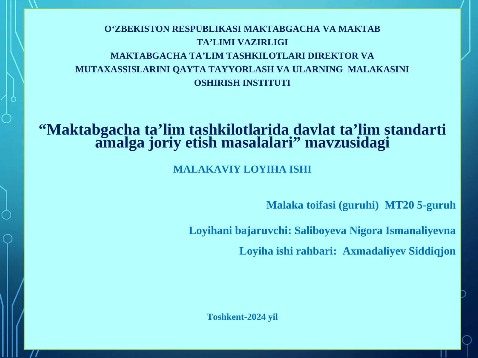 "Maktabgacha ta’lim tashkilotlarida davlat ta’lim standarti amalga joriy etish masalalari" 1
