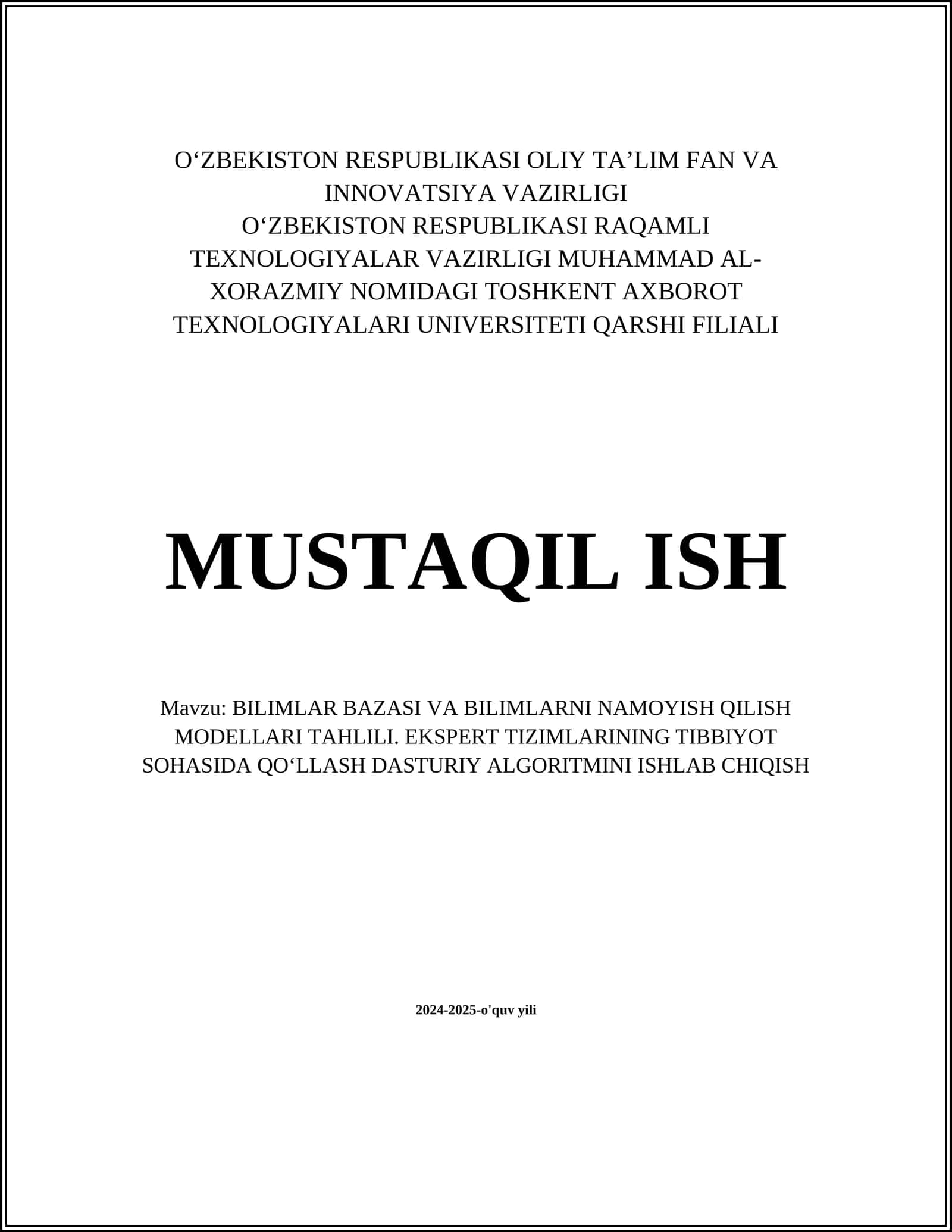 BILIMLAR BAZASI VA BILIMLARNI NAMOYISH QILISH MODELLARI TAHLILI 1