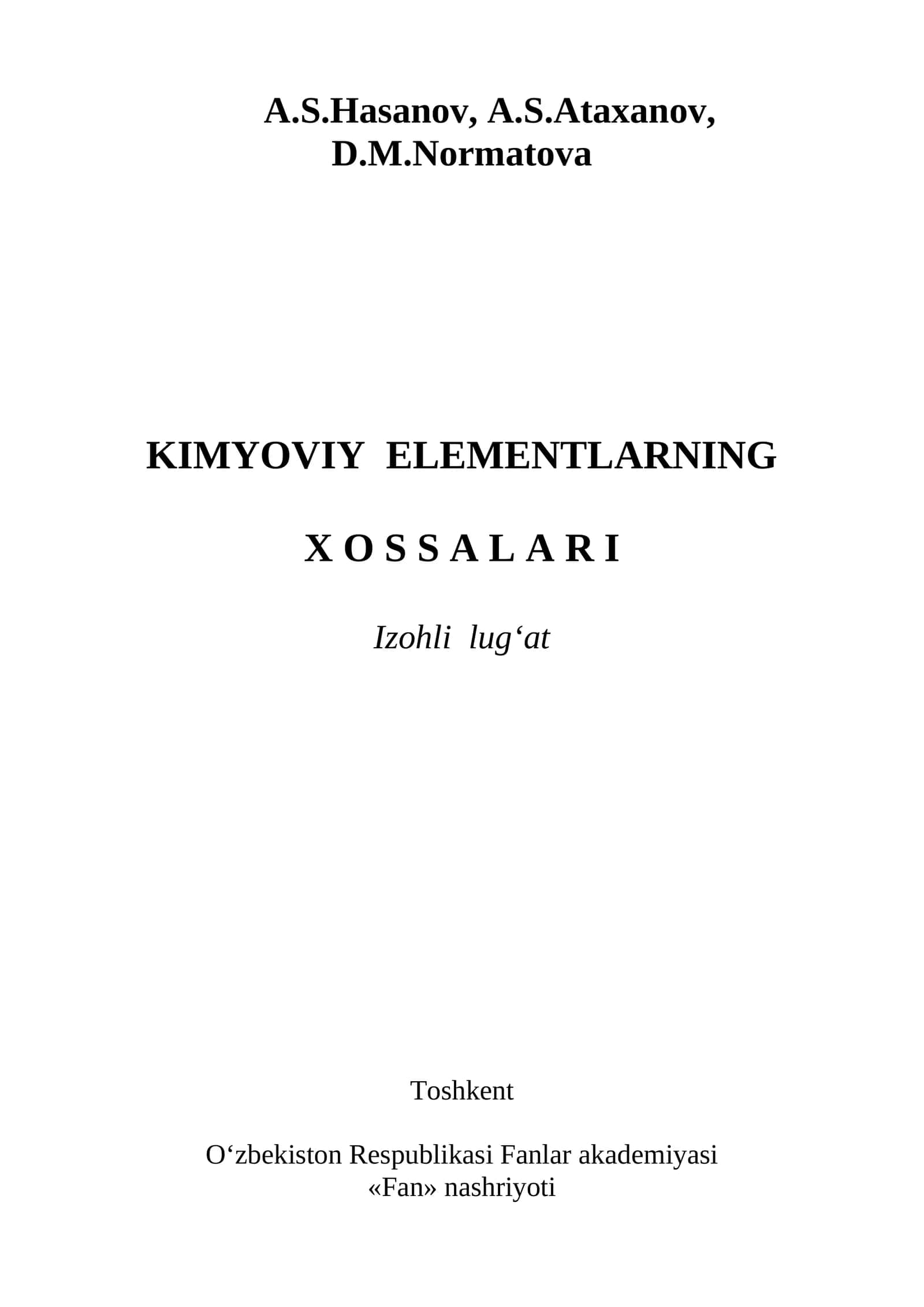 KIMYOVIY ЕLEMENTLARNING X O S S A L A R I 1