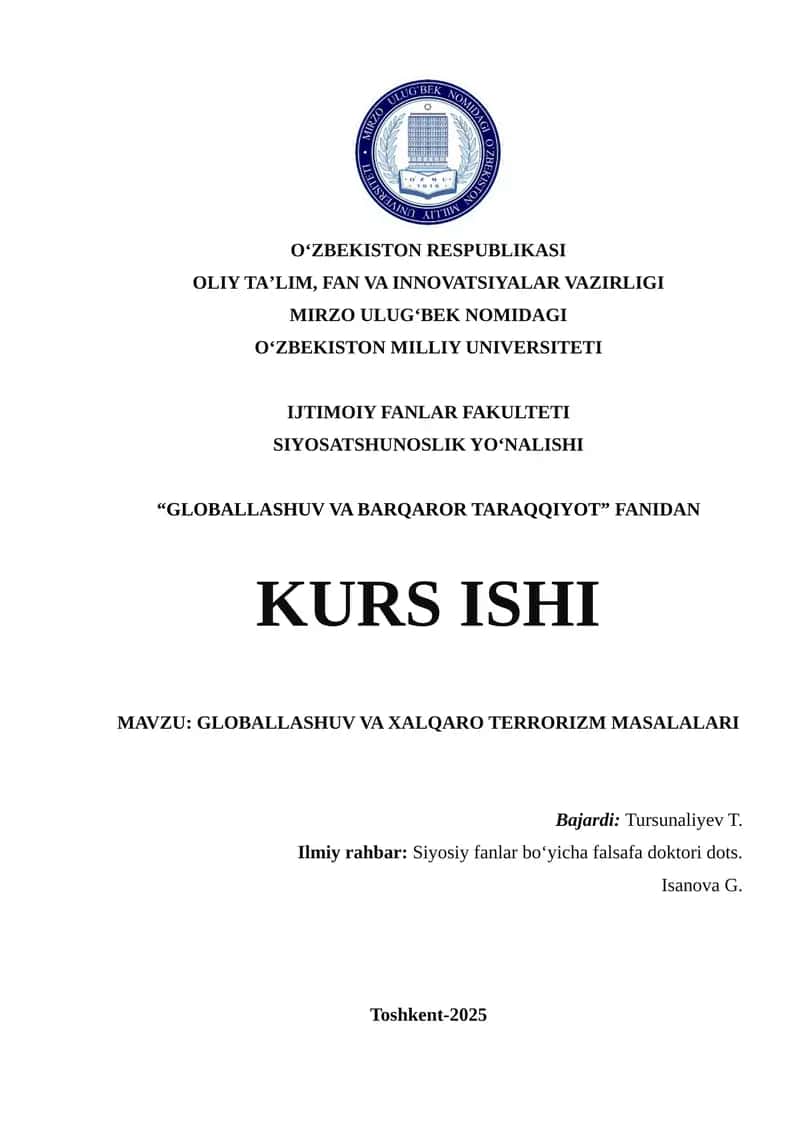 GLOBALLASHUV VA XALQARO TERRORIZM MASALALARI 1