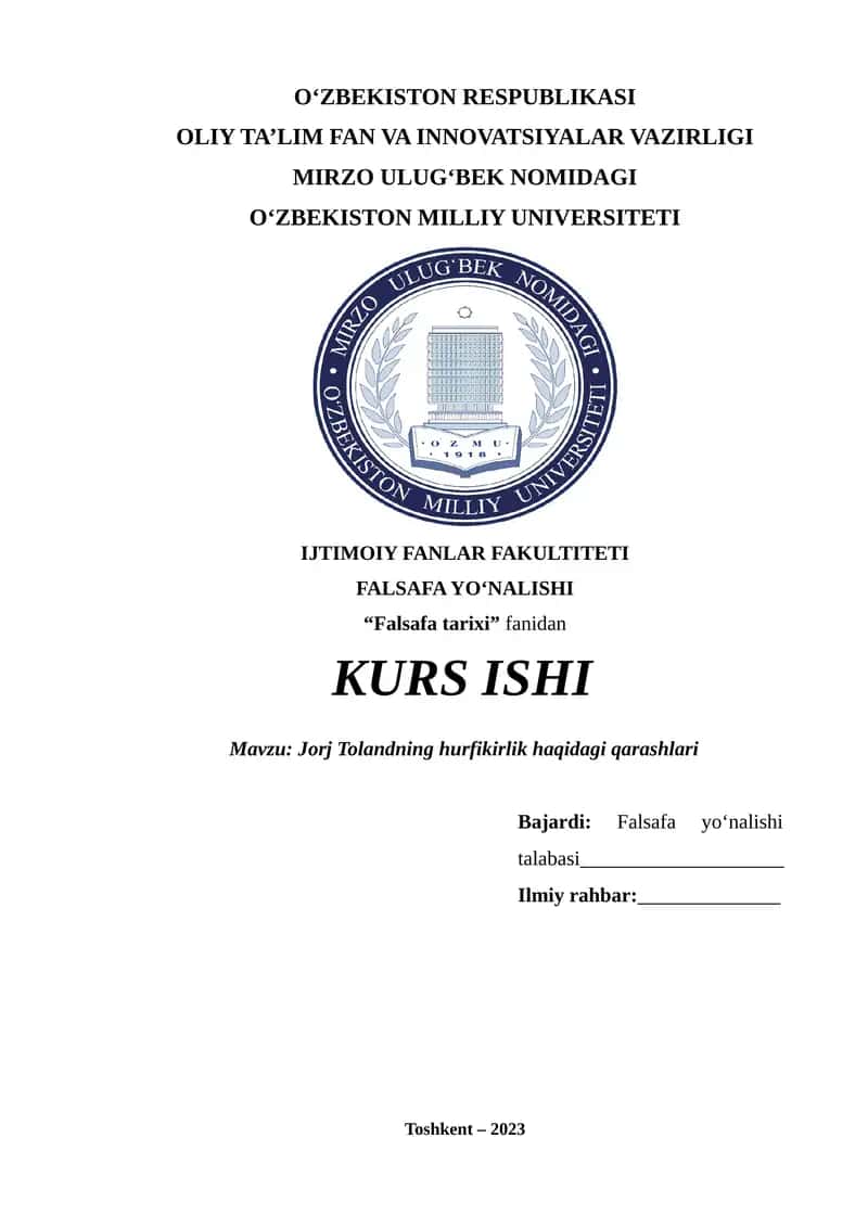 Jorj Tolandning hurfikirlik haqidagi qarashlari 1