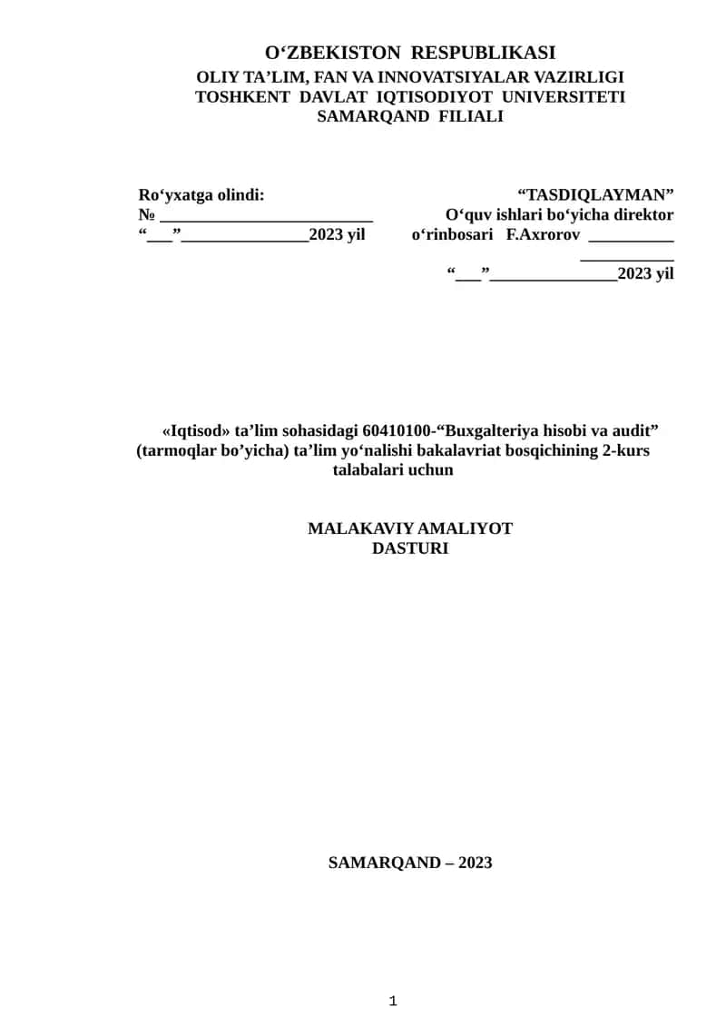 MALAKAVIY AMALIYOT DASTURI 1