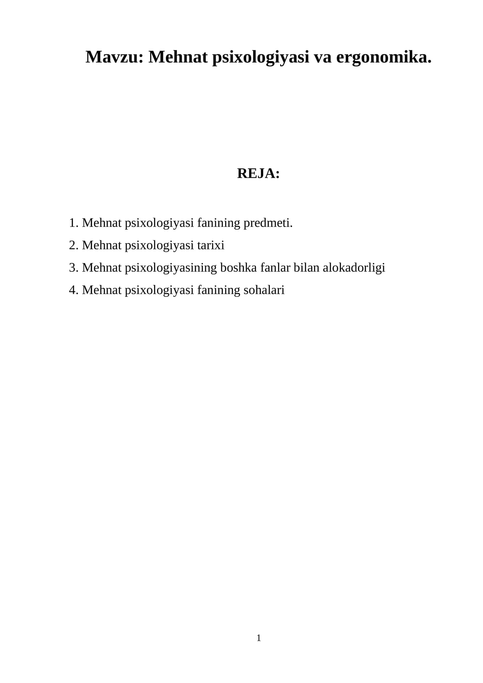 Mehnat psixologiyasi va ergonomika 1