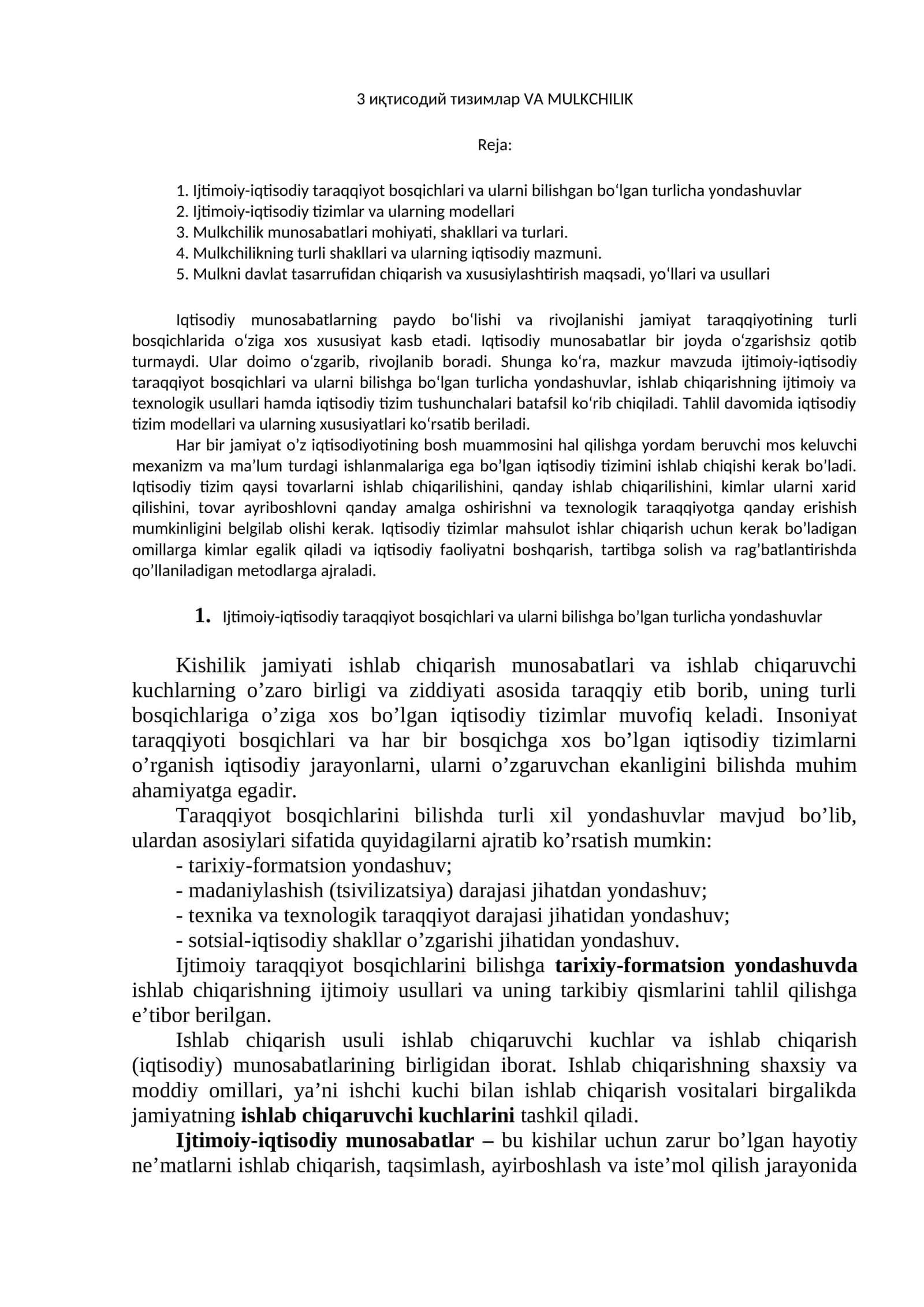 3 иқтисодий тизимлар VA MULKCHILIK 1
