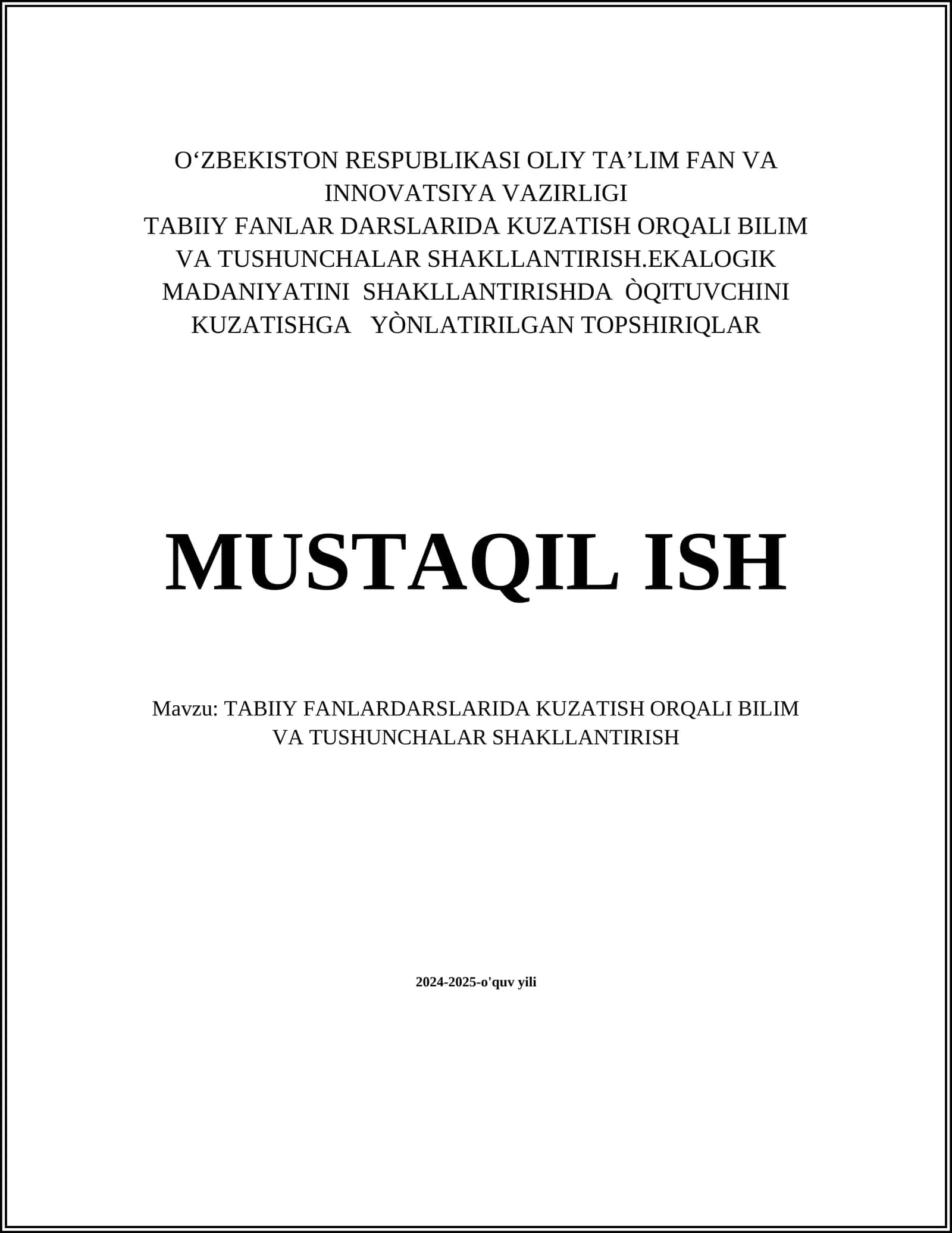 TABIIY FANLARDARSLARIDA KUZATISH ORQALI BILIM VA TUSHUNCHALAR SHAKLLANTIRISH 1