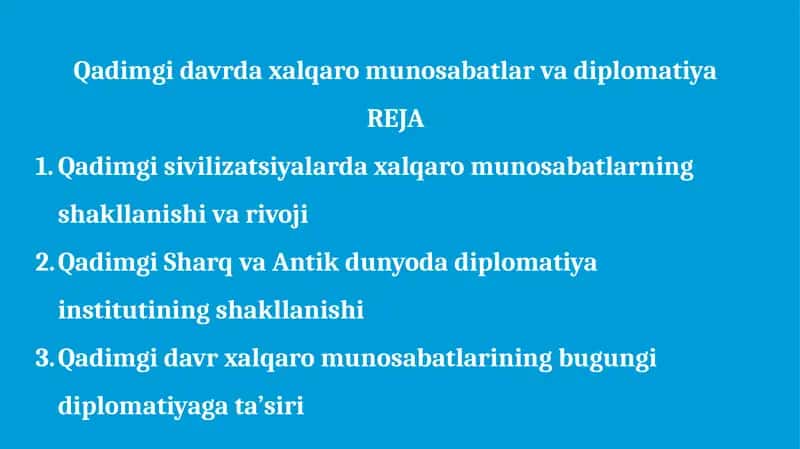 Qadimgi davrda xalqaro munosabatlar va diplomatiya 1
