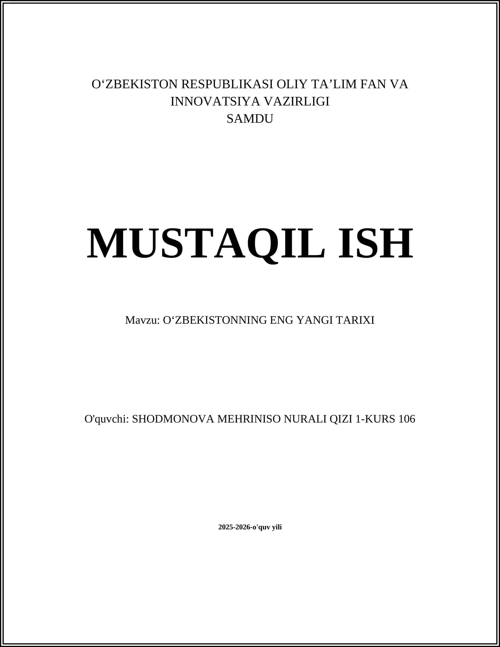 OʻZBEKISTONNING ENG YANGI TARIXI 1