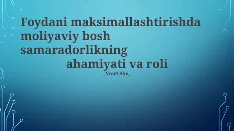 Moliyaviy bosh samaradorlikning ahamiyati va roli 1