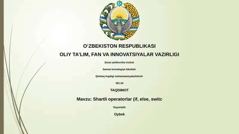 Shartli operatorlar (if, else, switch) 1