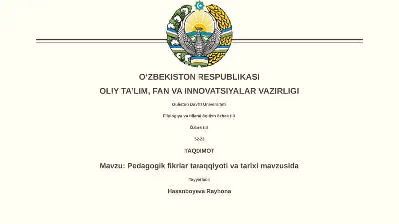 Pedagogik fikrlar taraqqiyoti va tarixi 1