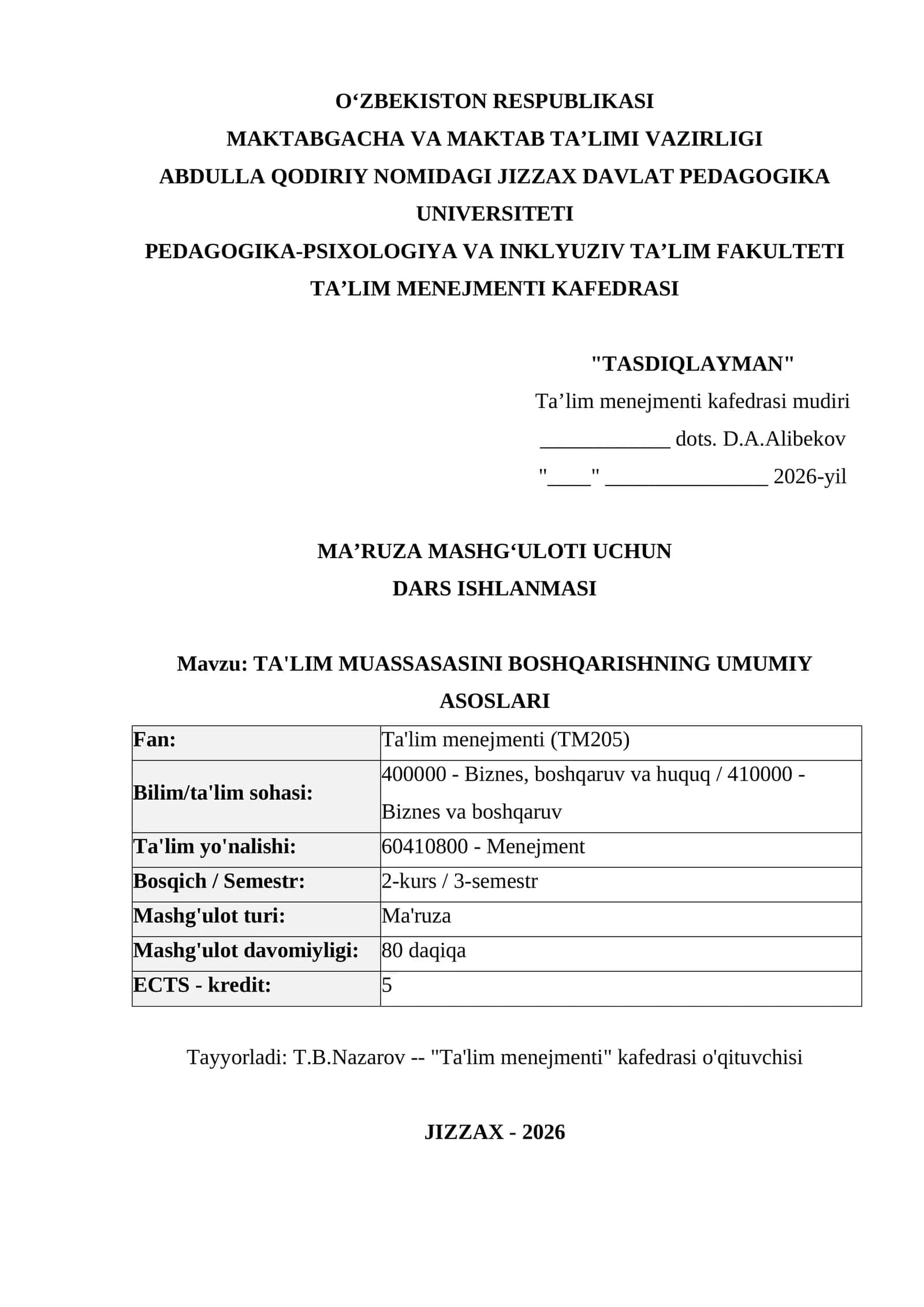 TA'LIM MUASSASASINI BOSHQARISHNING UMUMIY ASOSLARI 1