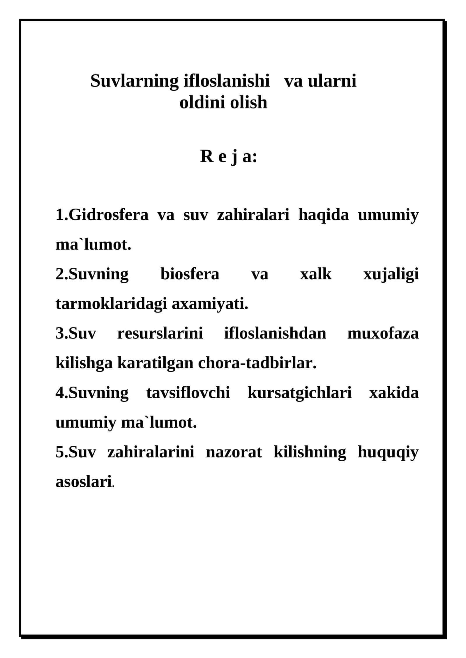 Gidrosfera va suv zahiralari 1