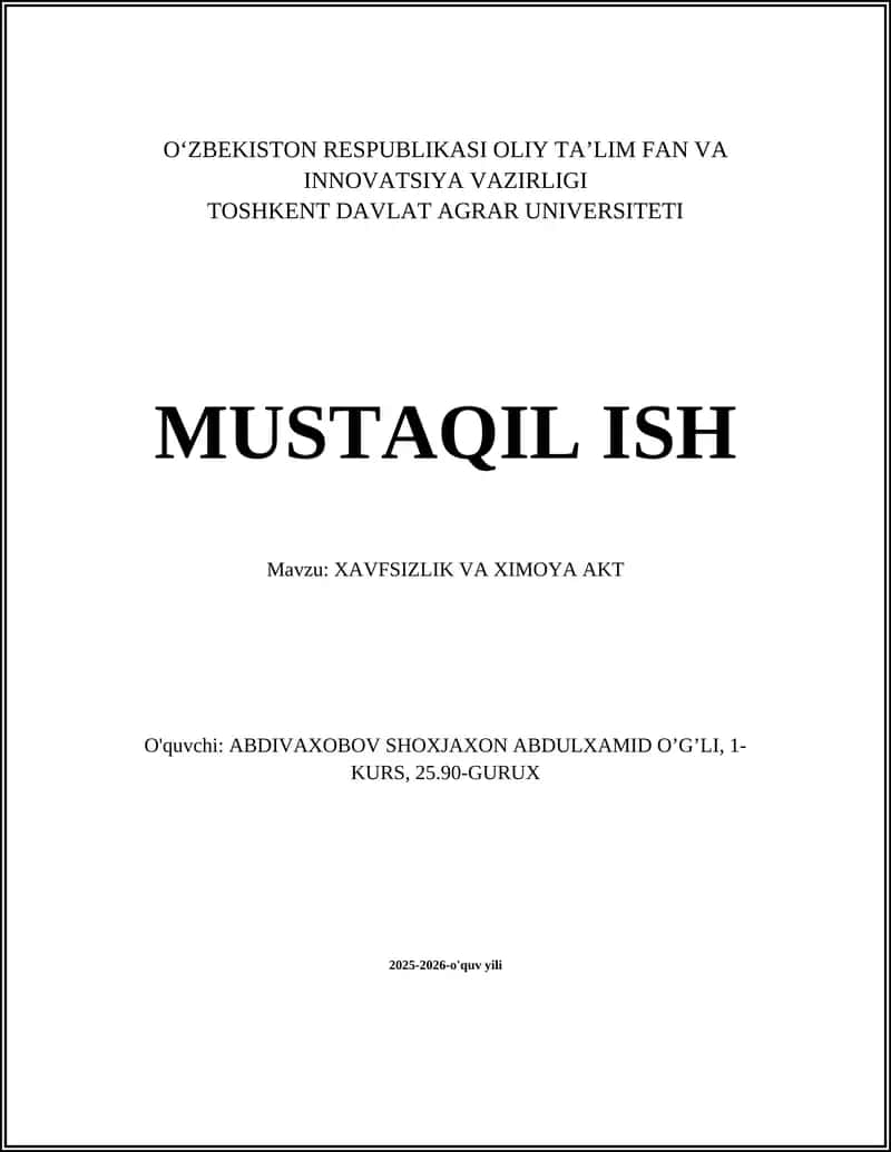 XAVFSIZLIK VA XIMOYA AKT 1