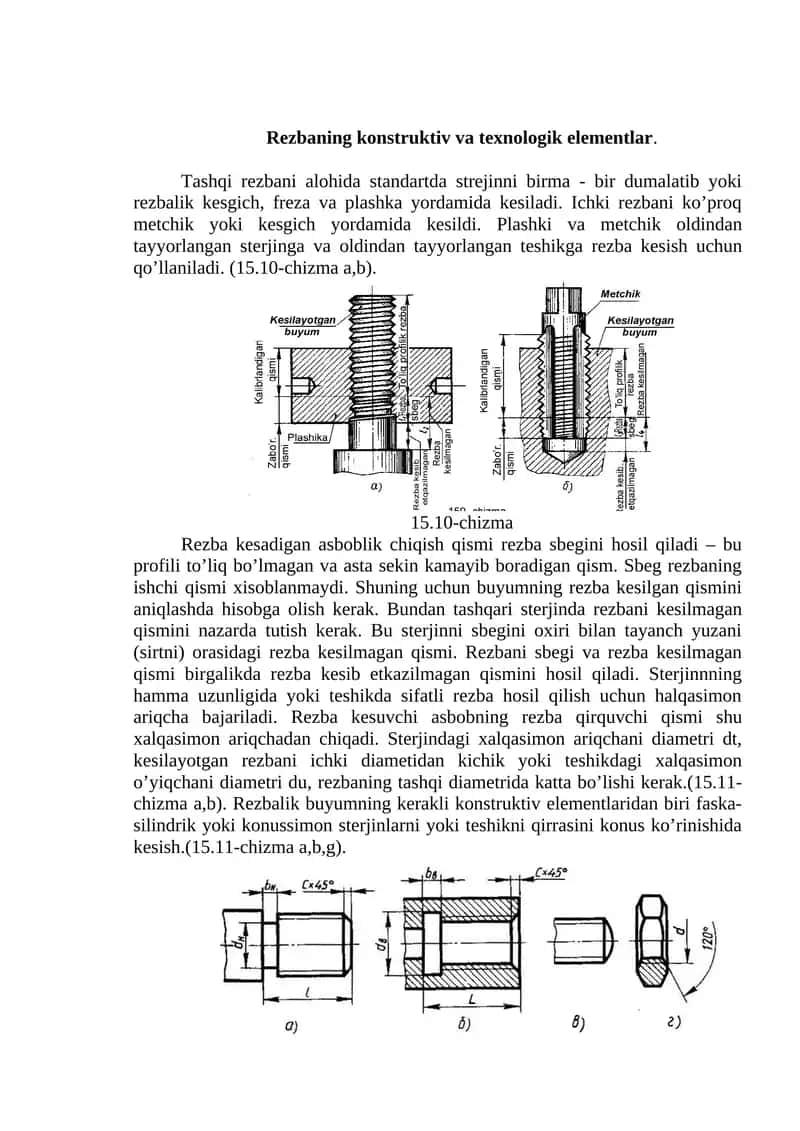 Rezbaning konstruktiv va texnologik elementlar. 1