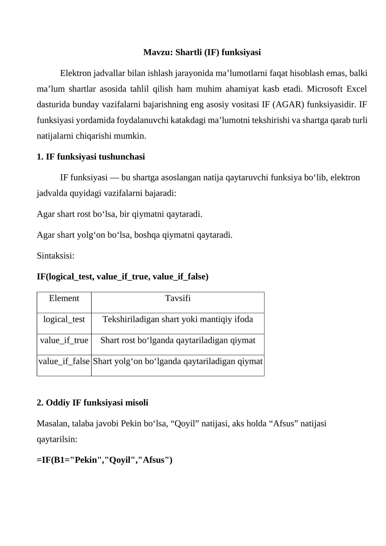 Shartli (IF) funksiyasi 1