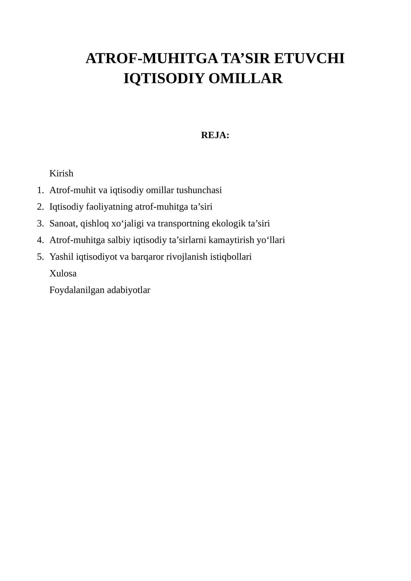 Atrof-muhitga ta’sir etuvchi iqtisodiy omillar 1