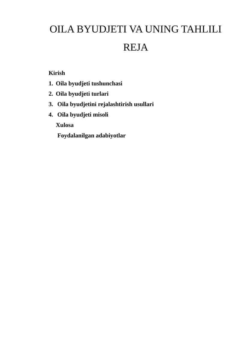 Oila Byudjeti va uning tahlili 1