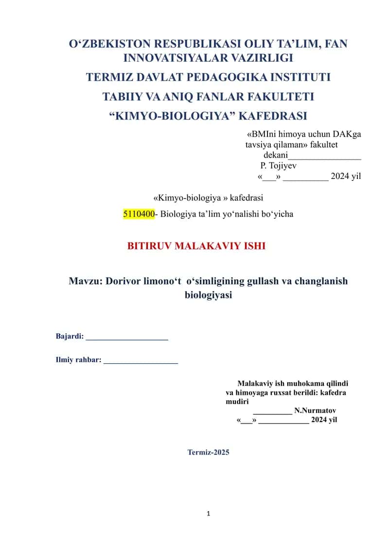 Dorivor limono‘t  o‘simligining gullash va changlanish biologiyasi 1
