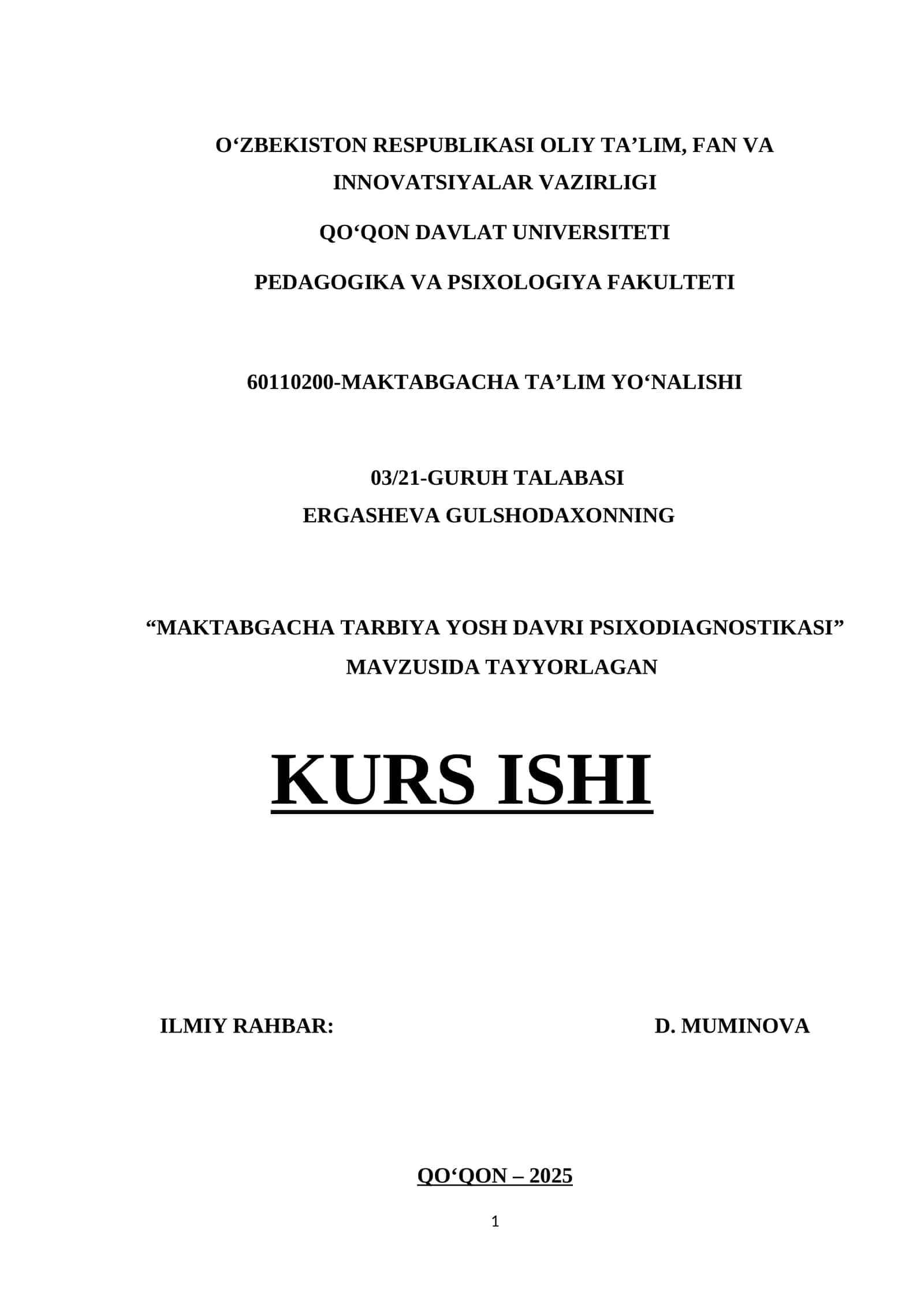 MAKTABGACHA TARBIYA YOSH DAVRI PSIXODIAGNOSTIKASI 1
