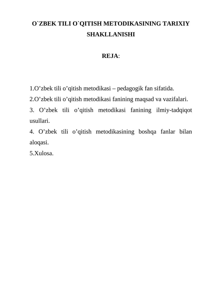 O`zbek tili o`qitish metodikasi 1