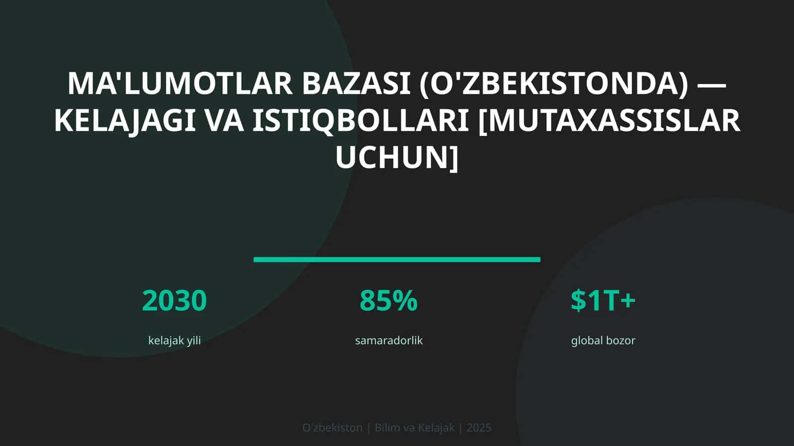 Ma'lumotlar bazasi (O'zbekistonda) — kelajagi va istiqbollari [mutaxassislar uchun] 1