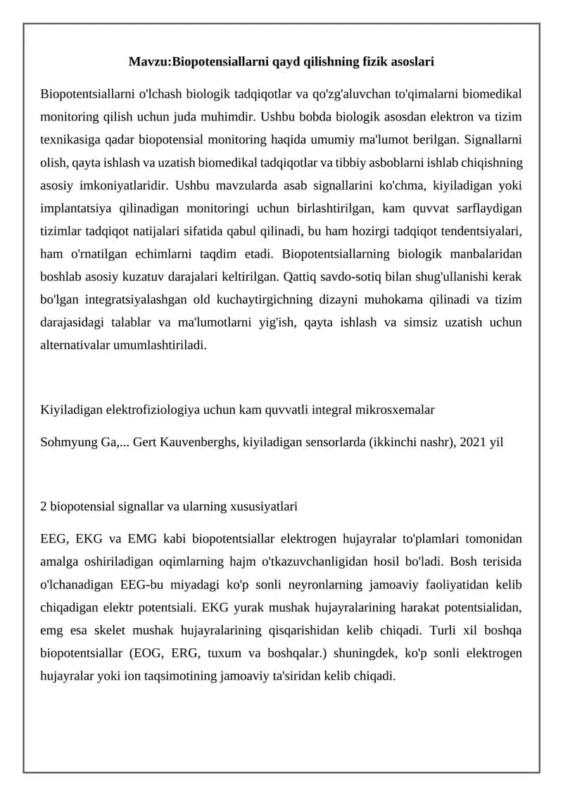 Biopotensiallarni qayd qilishning fizik asoslari 1