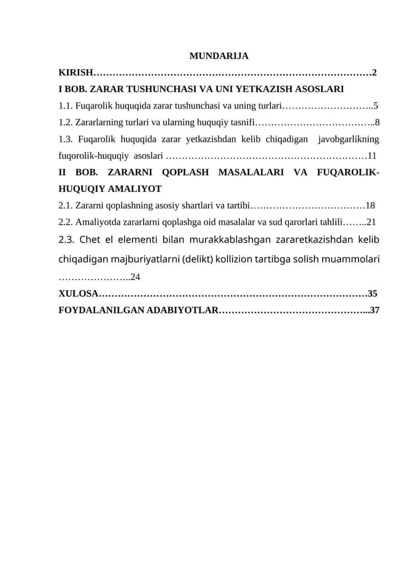 Zarar yetkazishdan kelib chiqadigan majburiyatlarning huquqiy xususiyatlari 1