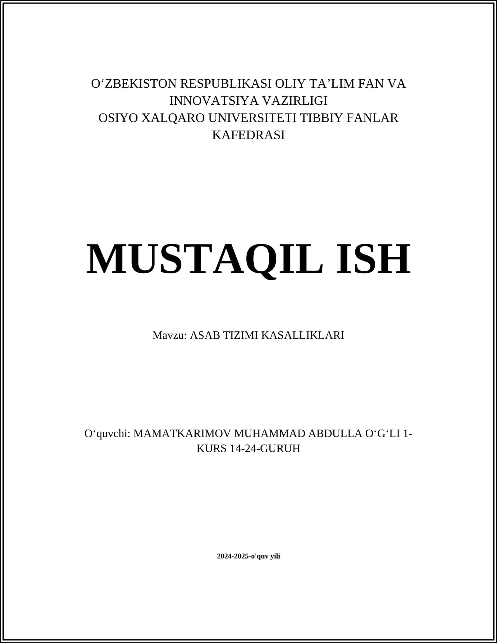 ASAB TIZIMI KASALLIKLARI 1