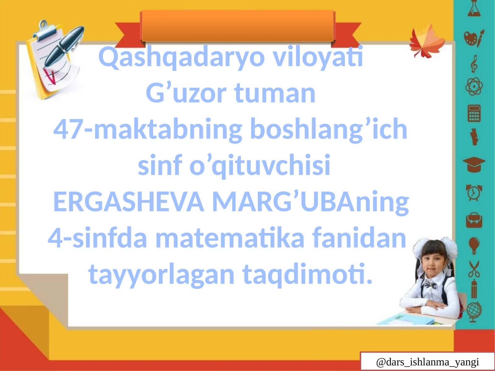 4-sinf Matematika fanidan masalalarga oid taqdimot 1