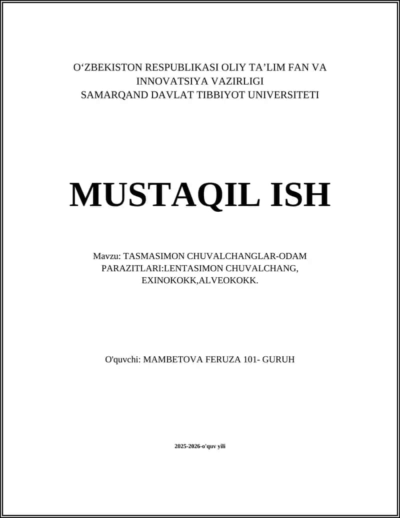 TASMASIMON CHUVALCHANGLAR-ODAM PARAZITLARI 1
