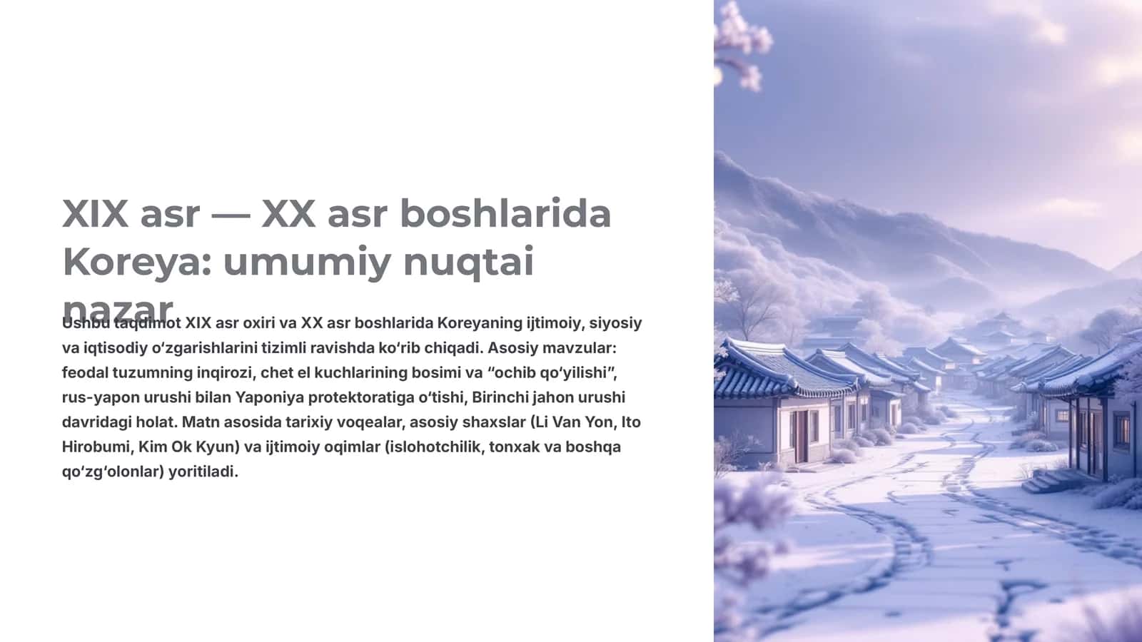 XIX asr — XX asr boshlarida Koreya: umumiy nuqtai nazar 1