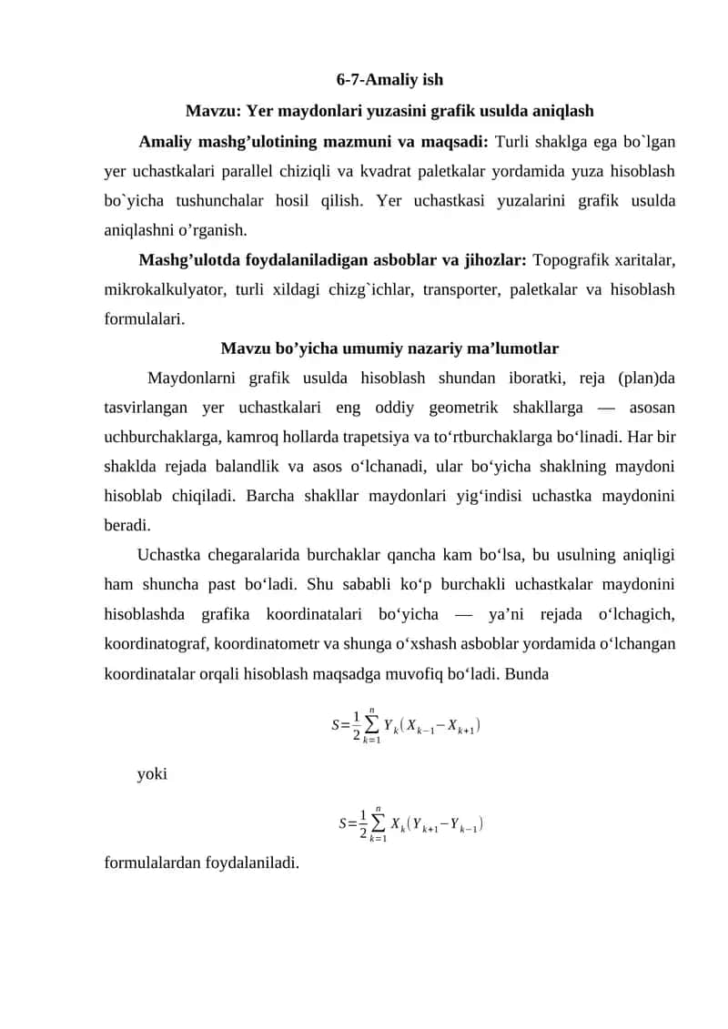 Yer maydonlari yuzasini grafik usulda aniqlash 1