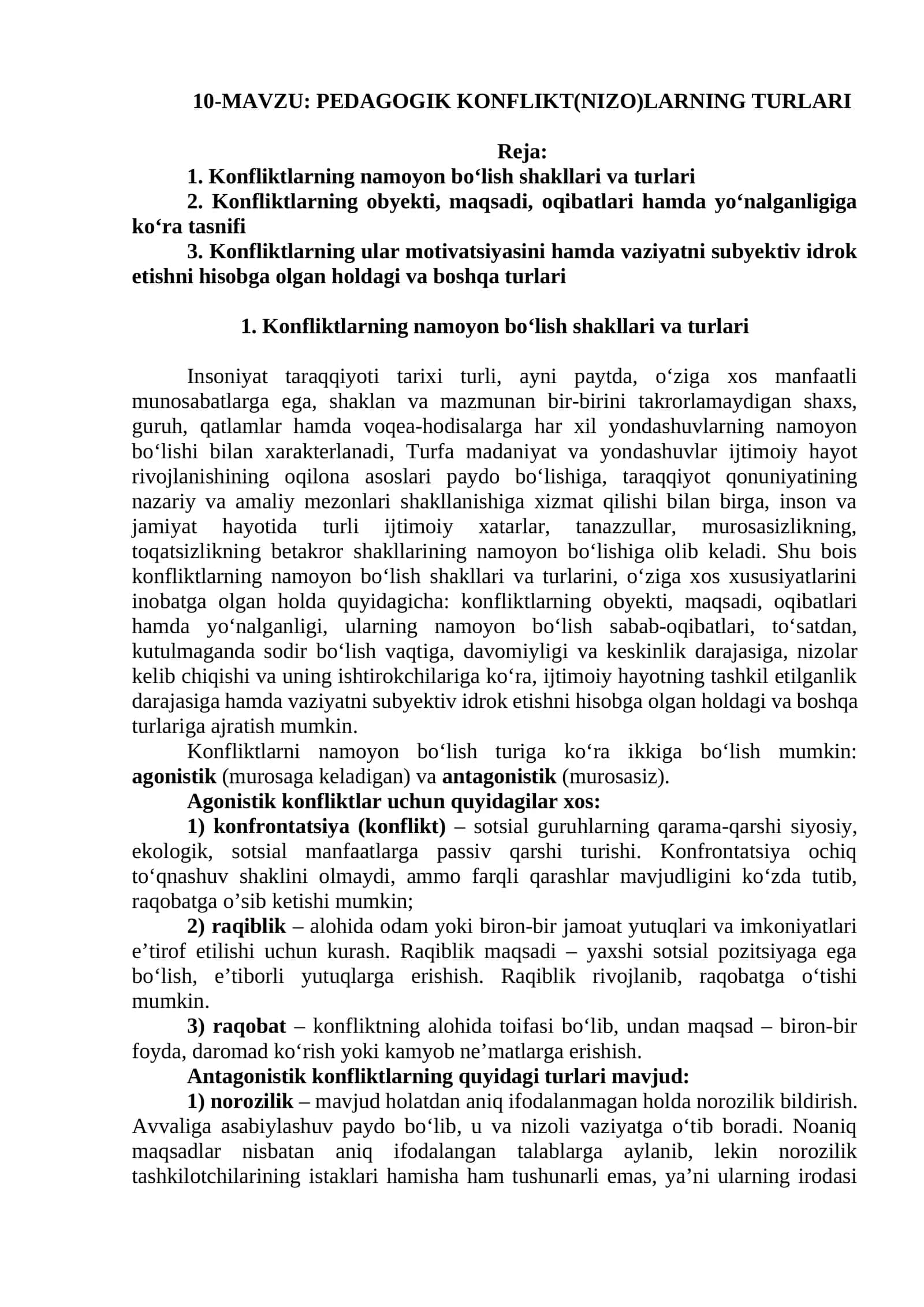 PEDAGOGIK KONFLIKT(NIZO)LARNING TURLARI 1