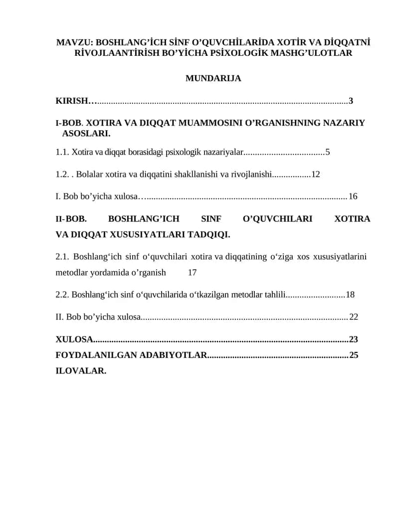 BOSHLANG’İCH SİNF O’QUVCHİLARI XOTIRA VA DIQQAT XUSUSIYATLARI TADQIQI 1