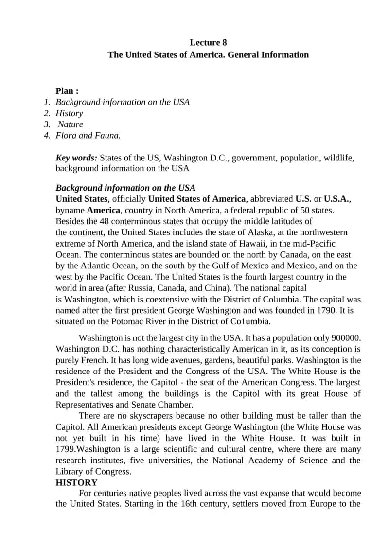 The United States of America. General Information 1