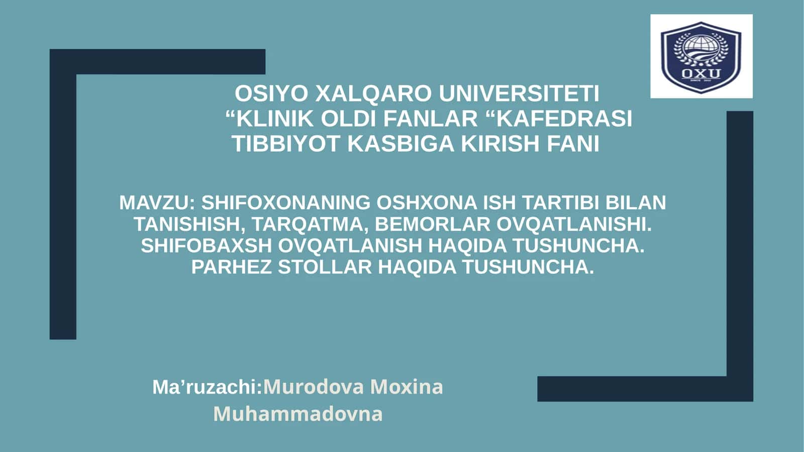 Tibbiyot kasbi kirish fani 1