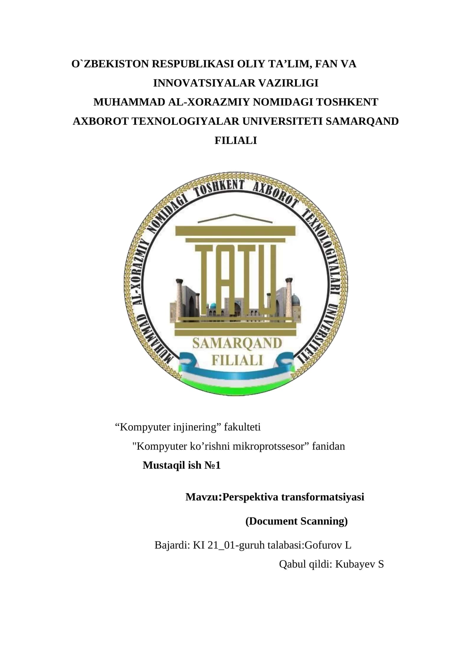 Perspektiva transformatsiyasi (Document Scanning) 1