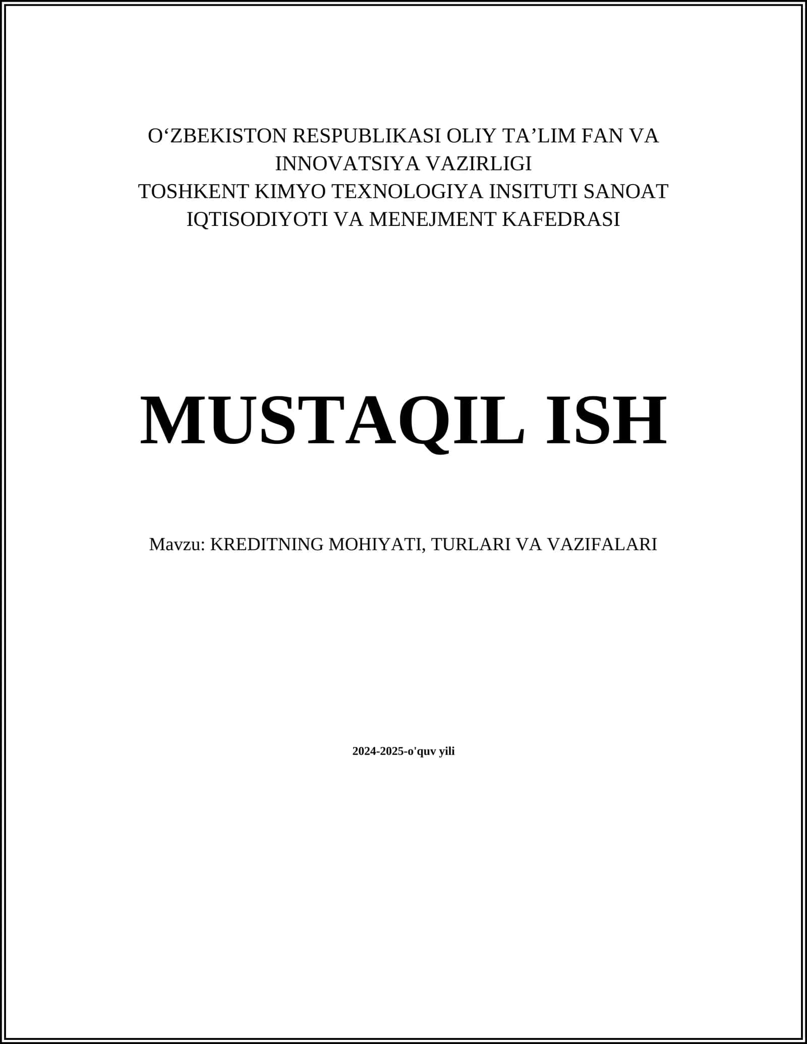 KREDITNING MOHIYATI, TURLARI VA VAZIFALARI 1