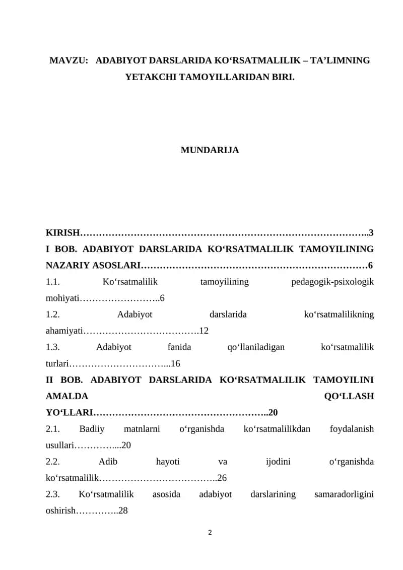 ADABIYOT DARSLARIDA KO‘RSATMALILIK – TA’LIMNING YETAKCHI TAMOYILLARIDAN BIRI 1