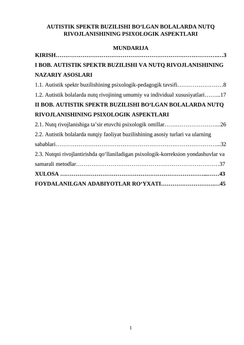 Autistik spektr buzilishi boʻlgan bolalarda nutq rivojlanishining psixologik aspektlari 1